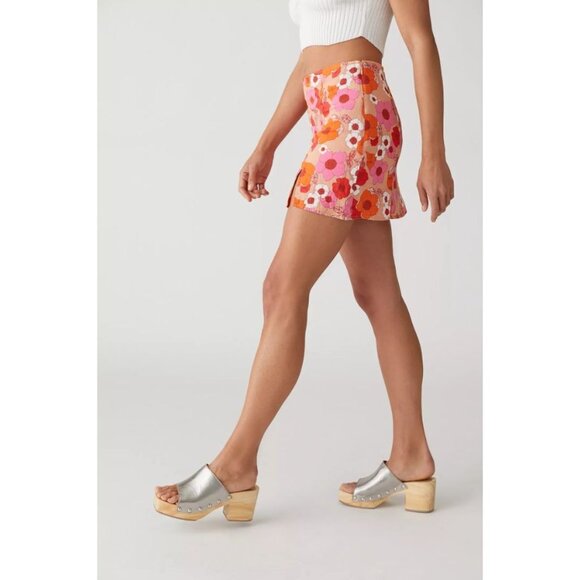 Urban Outfitters Rosie Notched Floral Pelmet Mini Skirt Linen Blend Size S - Picture 3 of 14